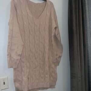 Women's Fall Oversized Sweater Dress Long Sleeve Vneck  Chunky Cable Knit